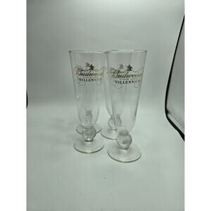 Vintage set of 4 Budweiser Millennium Footed Pilsner Beer Glasses